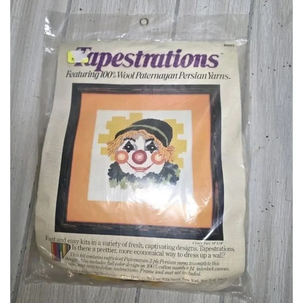 Vtg Tapestrations Needlepoint Kit Clown Face Persian Wool 14x14